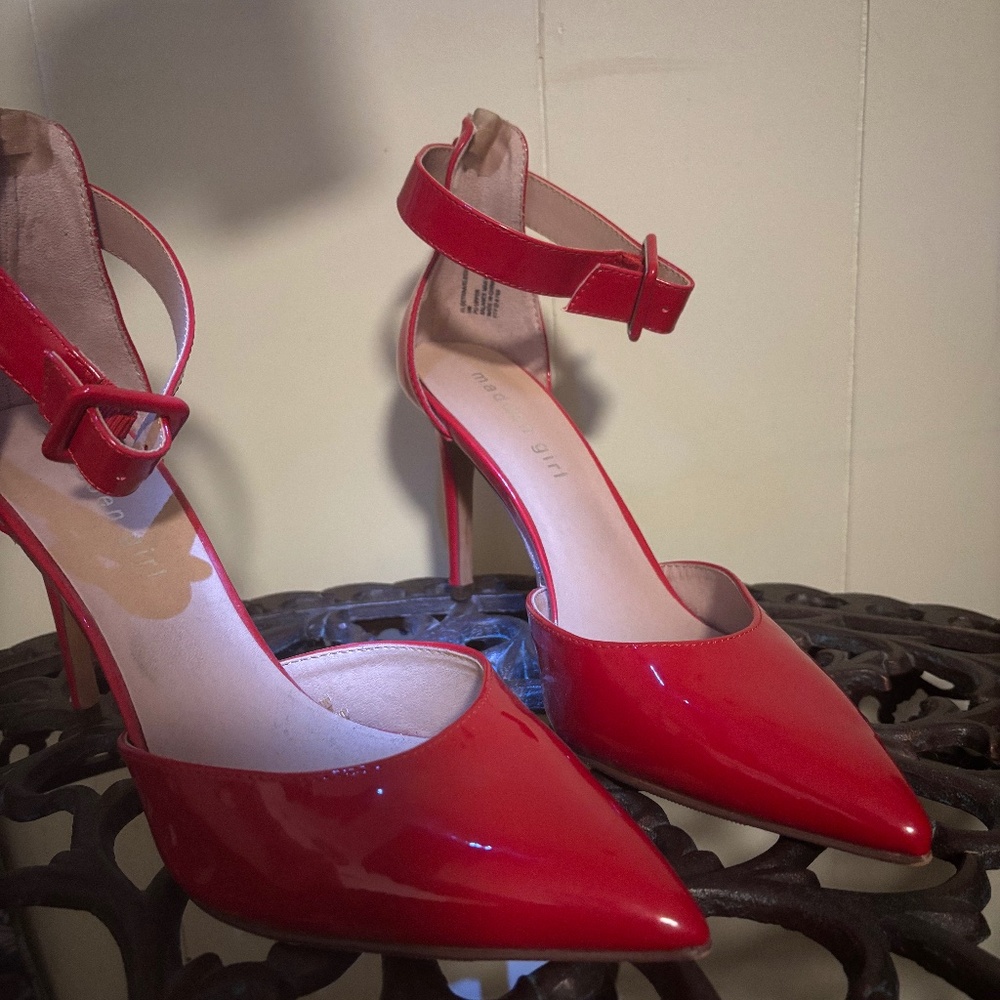 Red patent heels